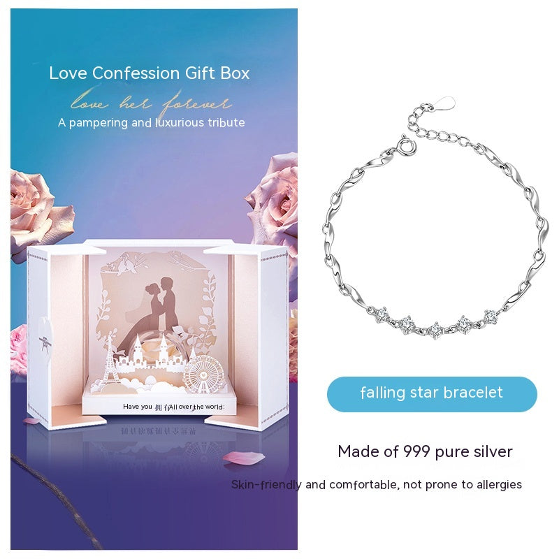 999 Sterling Silver Bracelet For Women's Light Luxury Niche