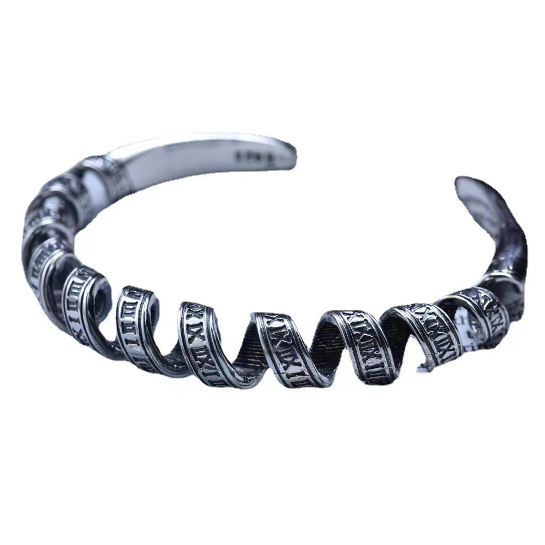 Roman Numeral 925 Sterling Silver Men's Retro Bracelet