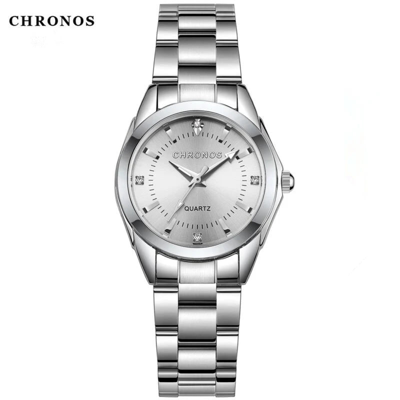 Business Style Stainless Steel Women's Waterproof Wristwatch With Rhinestones