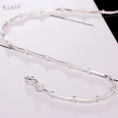DOTEFFIL 925 Sterling Silver Snake Chain Beads Necklace
