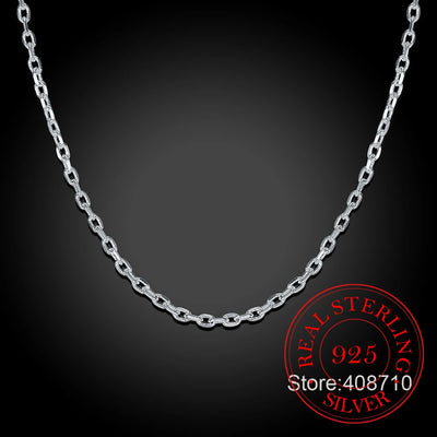 925 Sterling Silver Flat ROLO Chain Clavicle Necklace