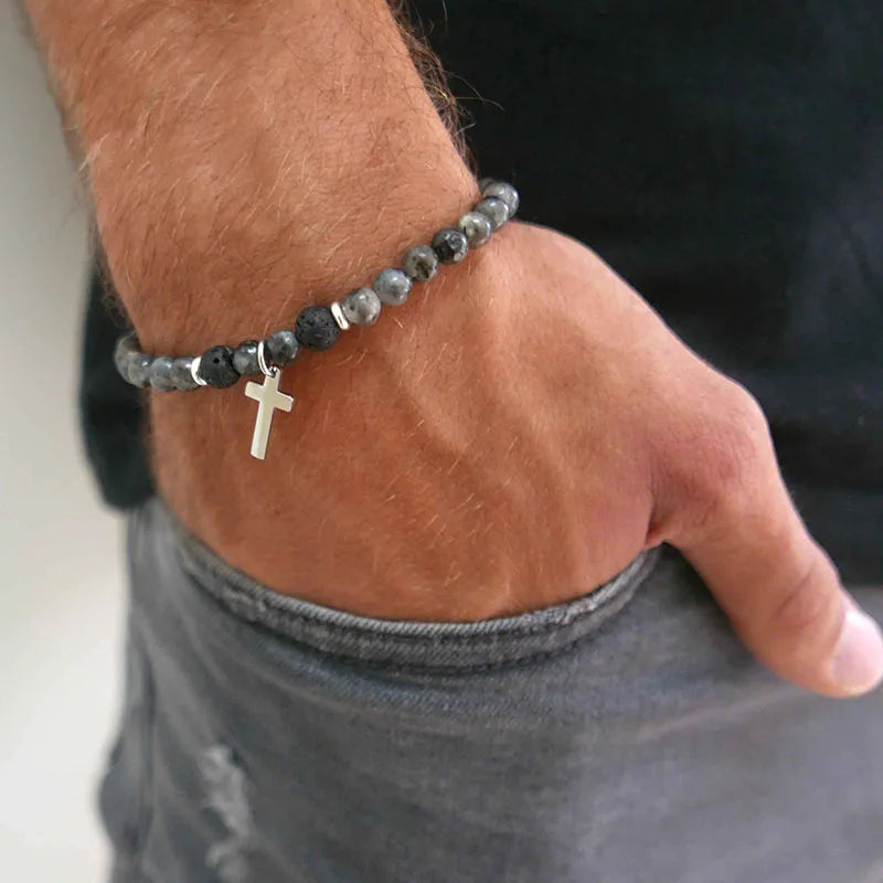 Men's Cross Beaded Bracelet