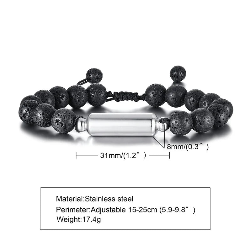 Lava Stone Beads Urn Bracelets for Ashes, Hollow Tube Cremation Keepsake