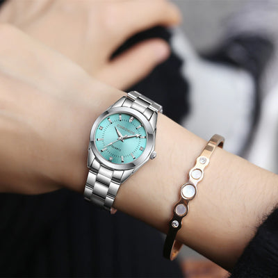 Business Style Stainless Steel Women's Waterproof Wristwatch With Rhinestones