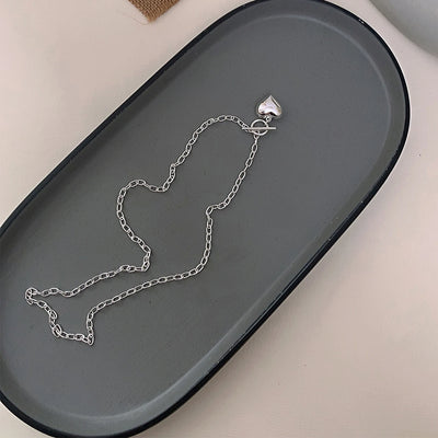 925 Sterling Silver Heart OT Buckle Shape Pendant Necklace Choker for Women