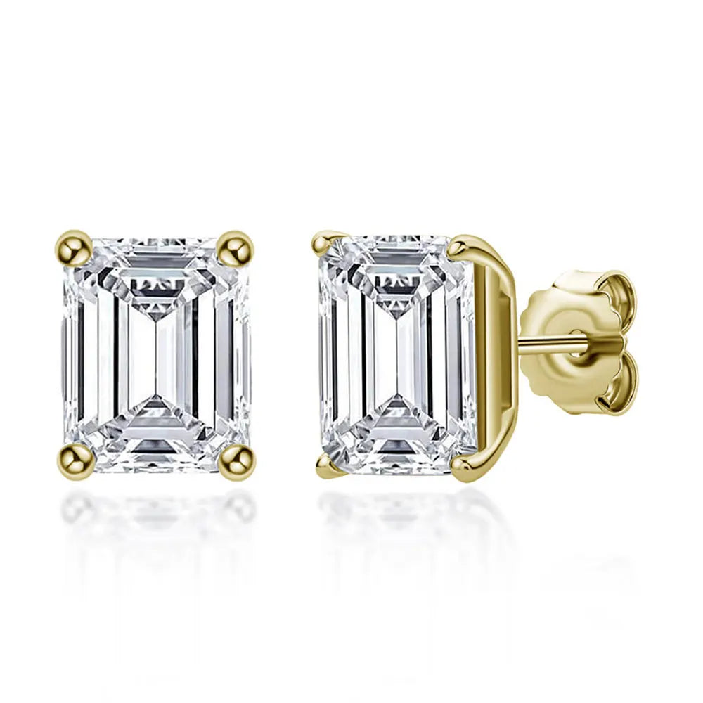 Emerald Cut Moissanite Earring s925 Sliver Plated with 18k White Gold Earrings