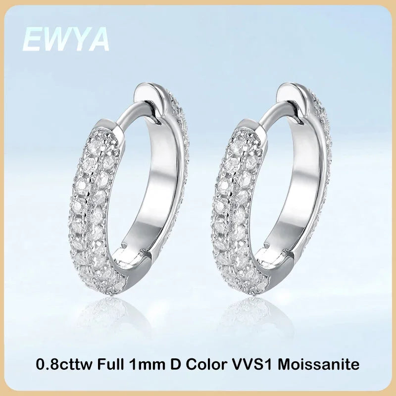 0.8cttw D Color Full 1mm Moissanite Hoop Earrings S925 Sterling Silver Earring