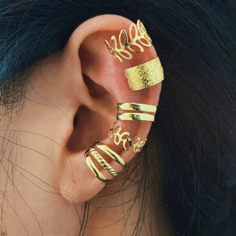 New 5Pcs/Lot Vintage Gold Color Leaves Ear Cuff