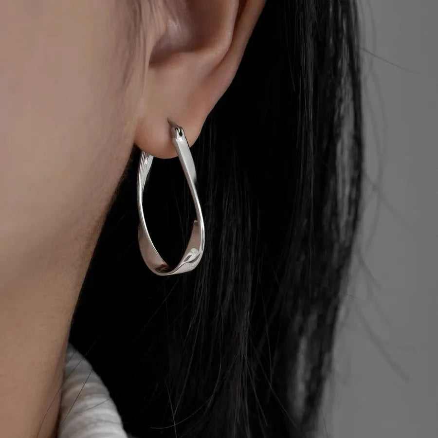 925 Sterling Silver Earrings For Women Simple Oval Twist Earring