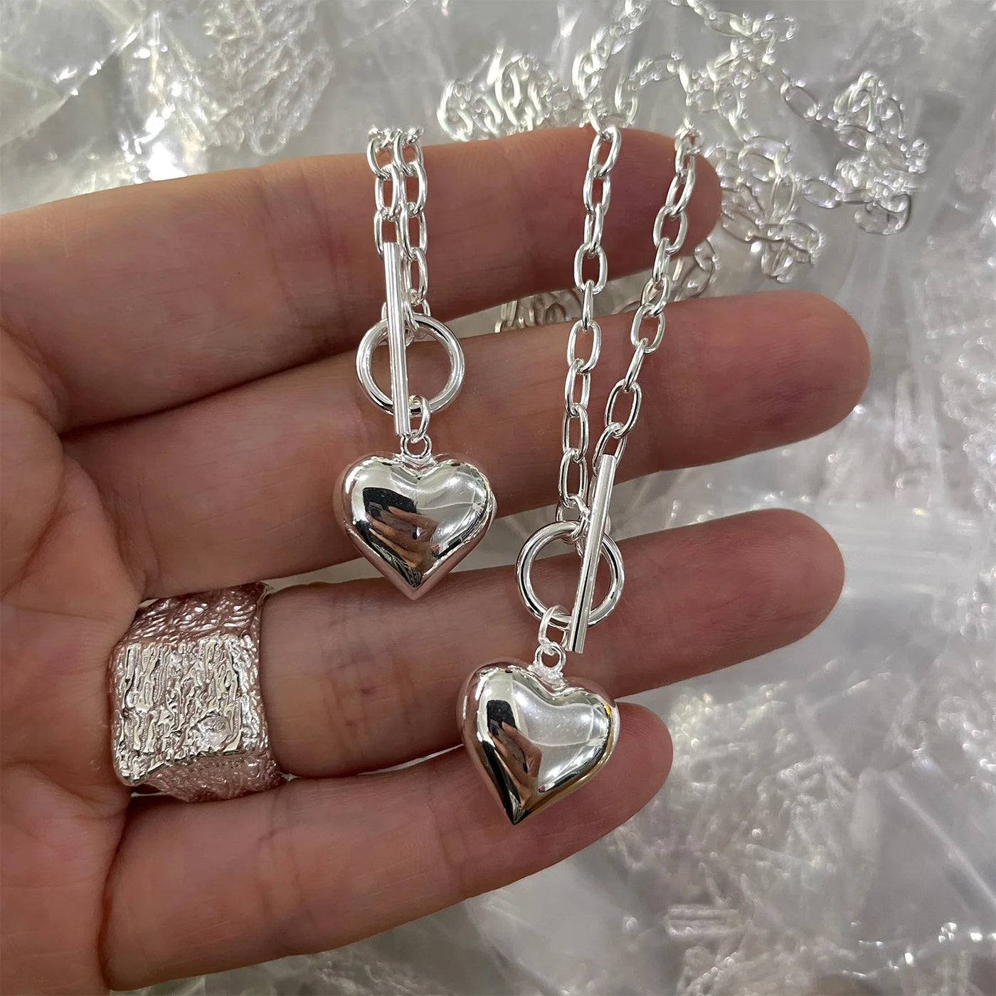 925 Sterling Silver Heart OT Buckle Shape Pendant Necklace Choker for Women