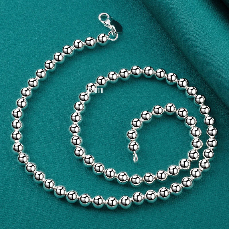 925 Sterling Silver 6mm Bead Ball Bracelet Necklace