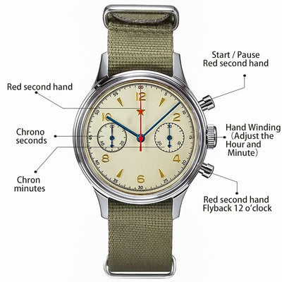 Men's watches 1963 pilot watch 42mm waterproof retro quartz chronograph