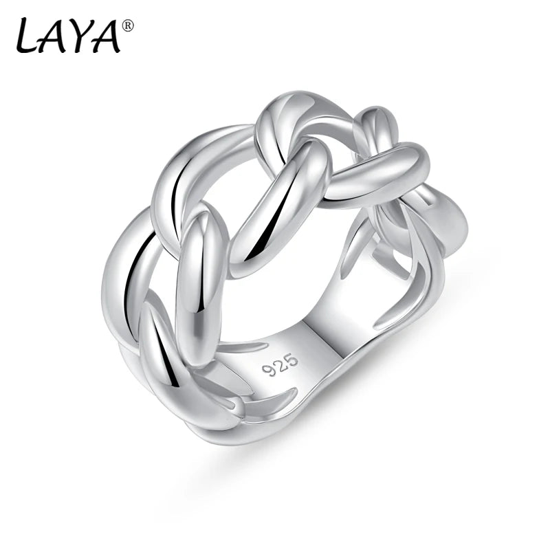 LAYA 100% 925 Sterling Silver Cuban Chain Link Rings