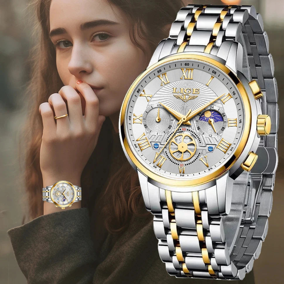 Classic Steel Women's Waterproof Bracelet Wrist Watch.