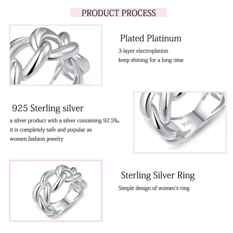 LAYA 100% 925 Sterling Silver Cuban Chain Link Rings