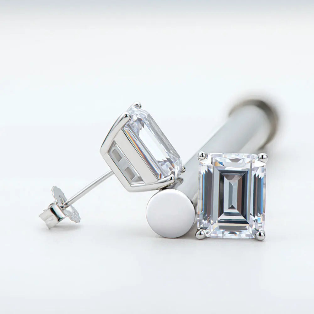 Emerald Cut Moissanite Earring s925 Sliver Plated with 18k White Gold Earrings