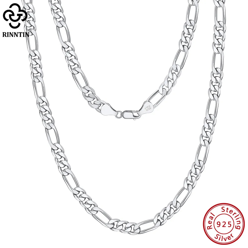 925 Sterling Silver Diamond-Cut Figaro Link Chain Necklace for Men and Women