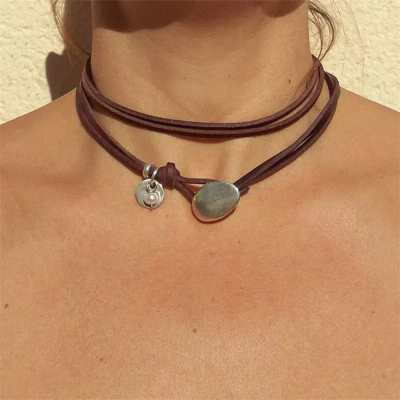 Wrap Leather Choker Necklace for Women
