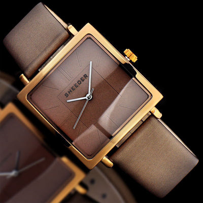 Simple Women's Leather Band Square Faced Wristwatch