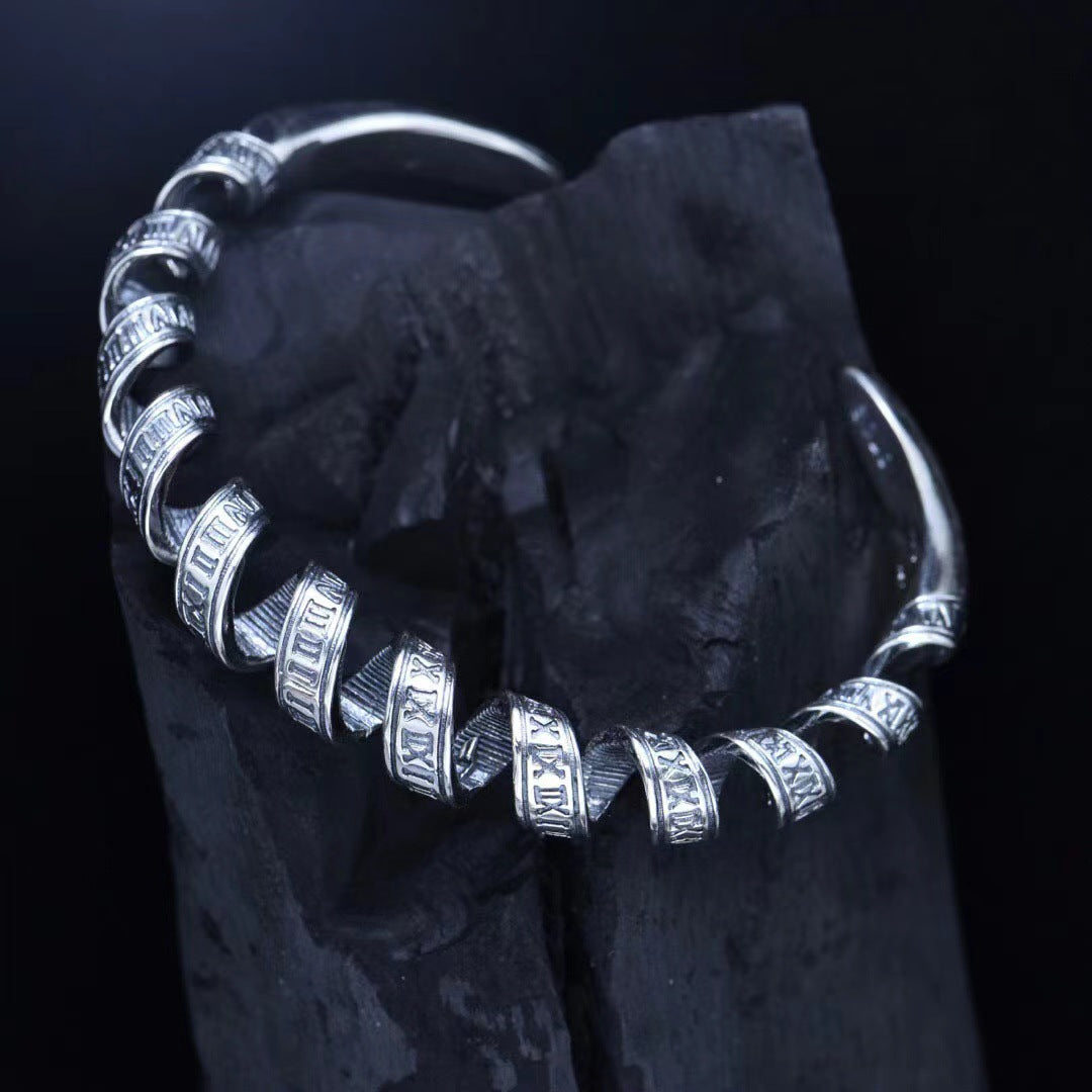 Roman Numeral 925 Sterling Silver Men's Retro Bracelet