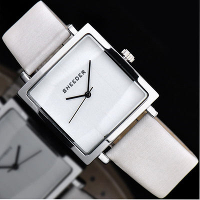 Simple Women's Leather Band Square Faced Wristwatch